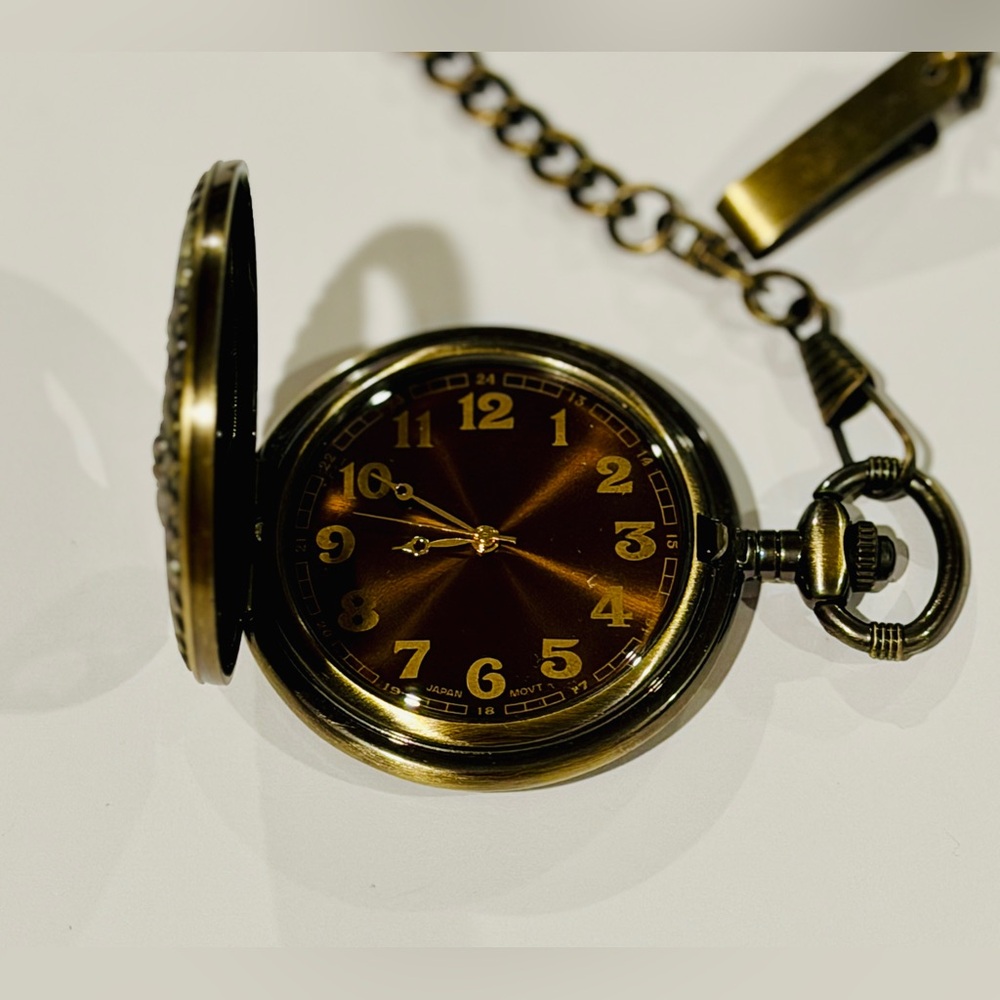 Vintage Japan Movement Quartz Pocket Watch 2” with 15” Chain